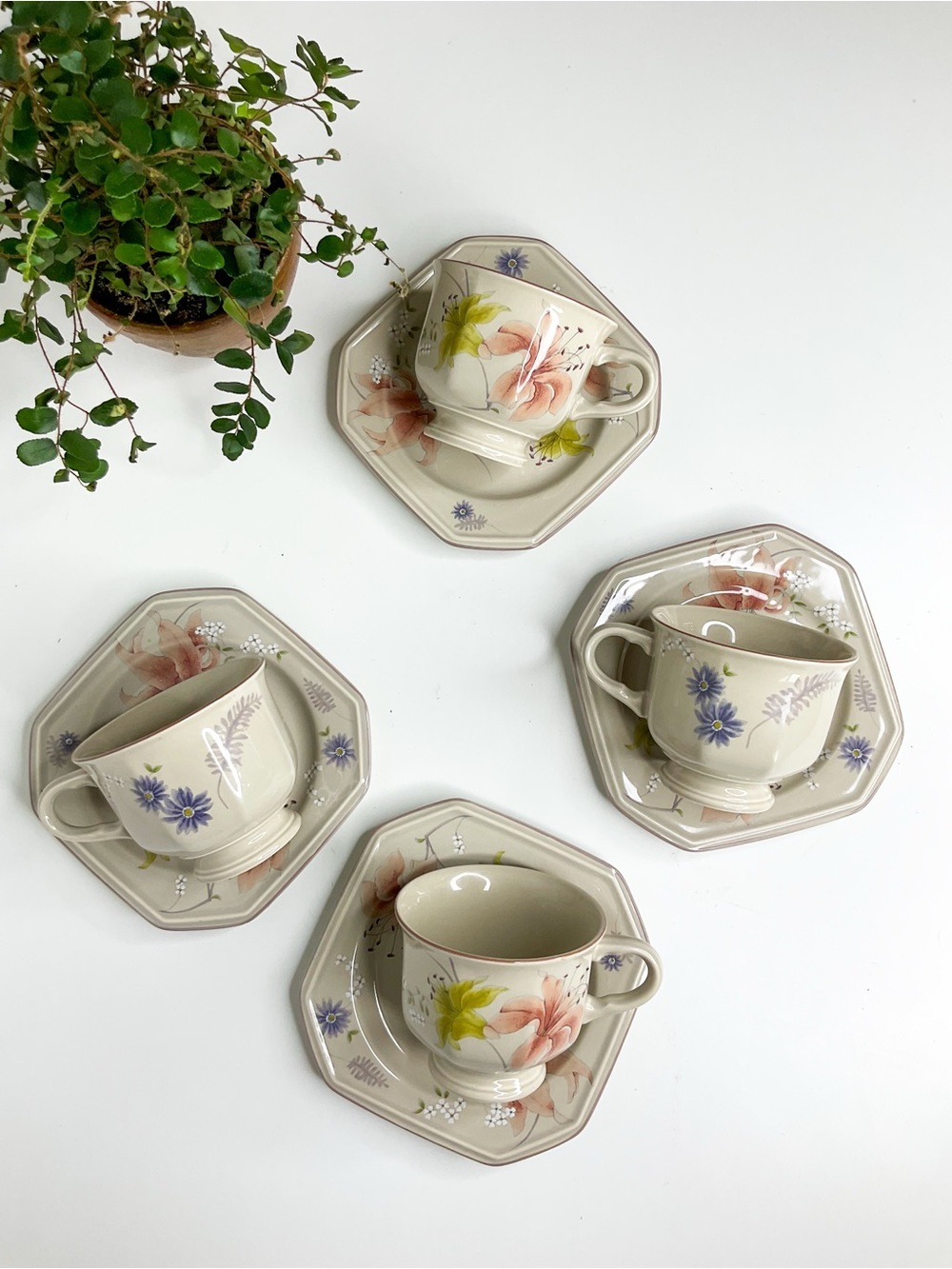 Vintage Mikasa “Janette” Japan Floral Stoneware Tea Cup and Saucer Set - Cream